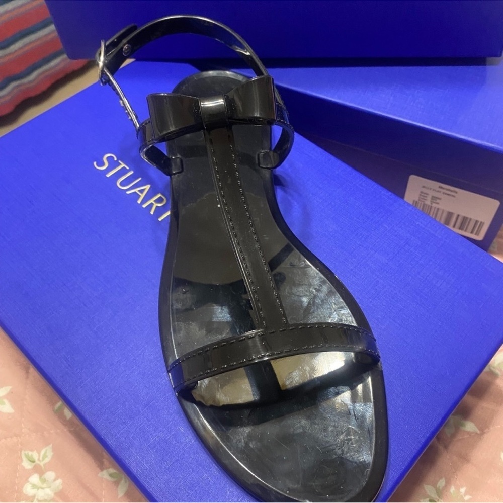 Stuart Weitzman Glossy Black Bow Sandals